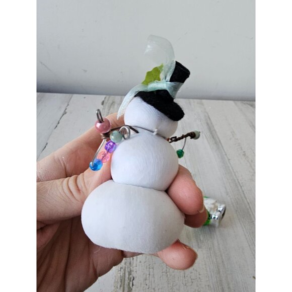 Glitter snowman silver glass ornament beaded Xmas tree - Picture 5 of 5